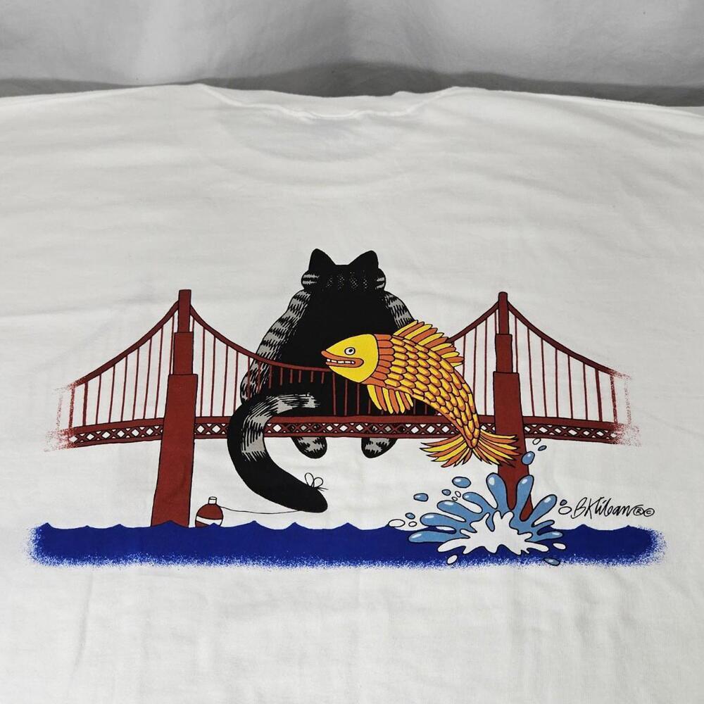 Vintage Crazy Shirts Kliban Cat Size XL Sausalito Fishing Bridge Single Stitch - Picture 2 of 11